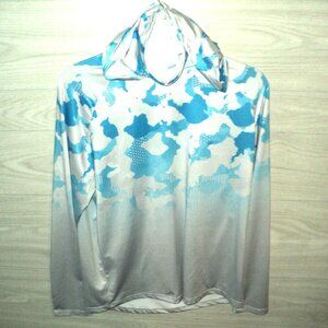 Camo Hoodie with Balaclava Men's Size L Blue & Silver Dip-Dye Long Sleeves